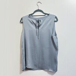 Theory Light Blue Sleeveless Tie-Neck Silk Blouse Minimalist Workwear Top Size S